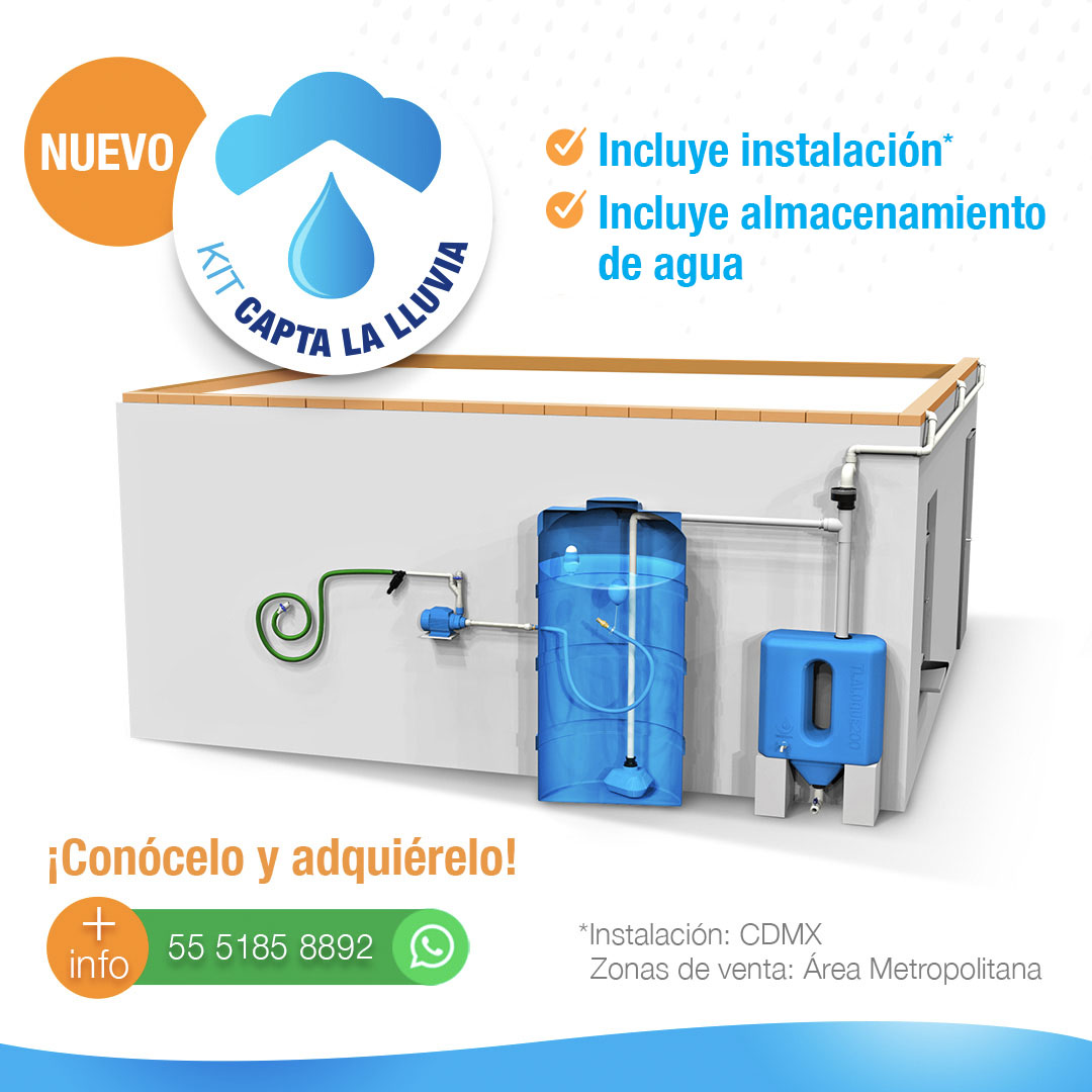 Nuevo Kit Capta la Lluvia. Incluye Instalación*. Incluye Almacenamiento de agua. ¡Conócelo y adquiérelo! +Info al WhatsApp 55 5185 8892. *Instalación en CDMX. Zonas de venta: Área Metropolitana.